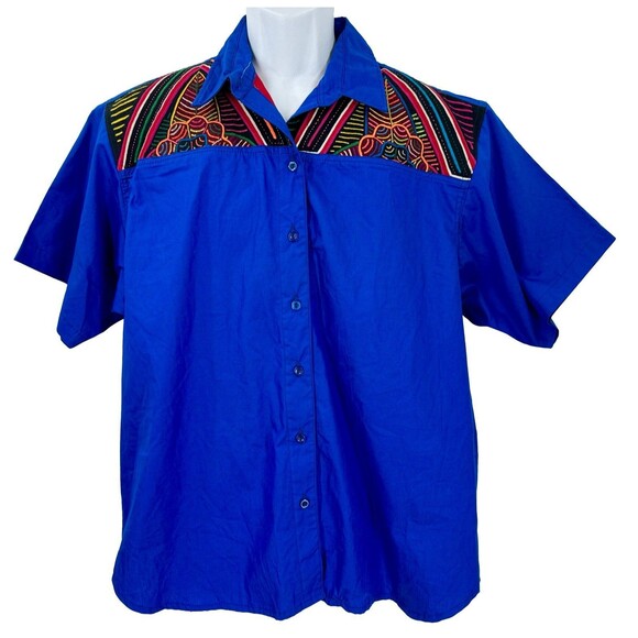 My Name Is Panama NEW Deadstock 90’s Cabana Shirt Electric Blue Embroidered XL - Picture 1 of 7